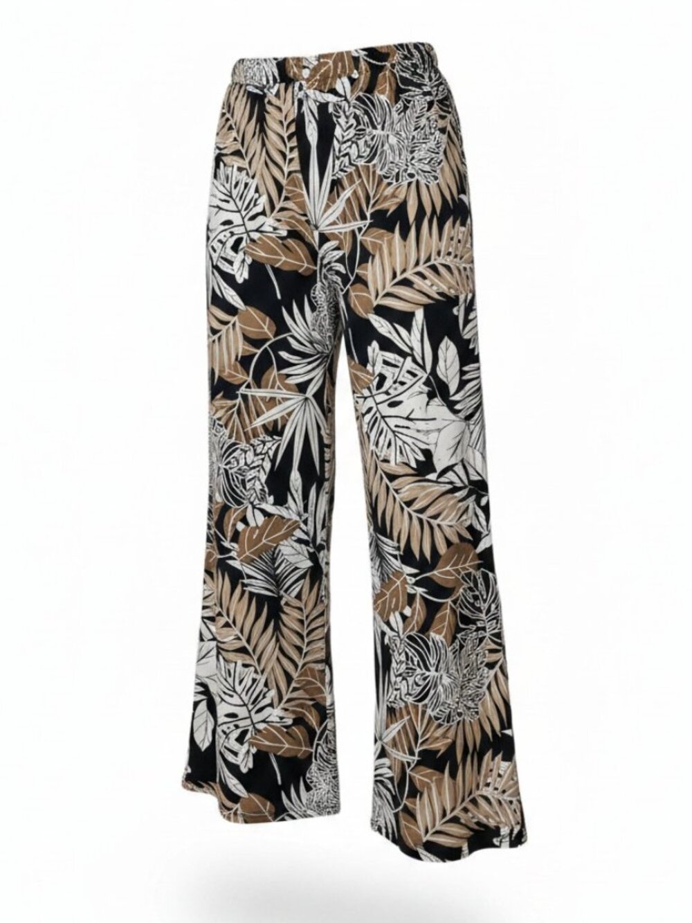 Espresso Tropical Vibrant Floral Print Wide Leg Pants Elastic Waist Pockets M